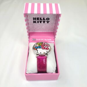 Newbox Hello Kitty By Sanrio Women's Watch Sparkly Band Silver Face Logo Image